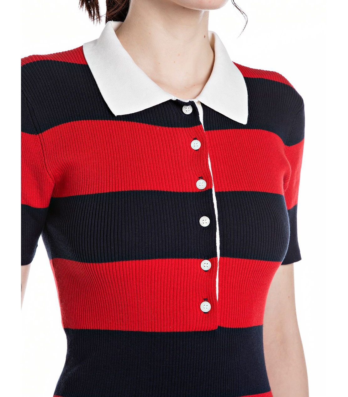 スリムフィット ボーダーポロニット 詳細画像 ダークブルーレッド 3